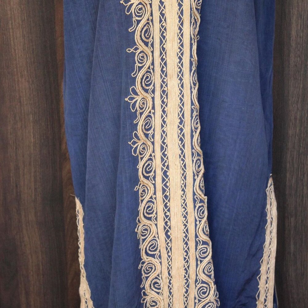 Vintage Moroccan Caftan, Blue and Gold Tunic or Dress,Traditional Middle Eastern - Picture 3 of 10